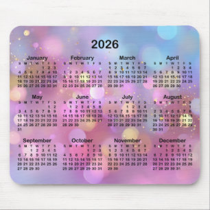 Pink Gold Blue Bokeh 2026 Calendar Mouse Pad
