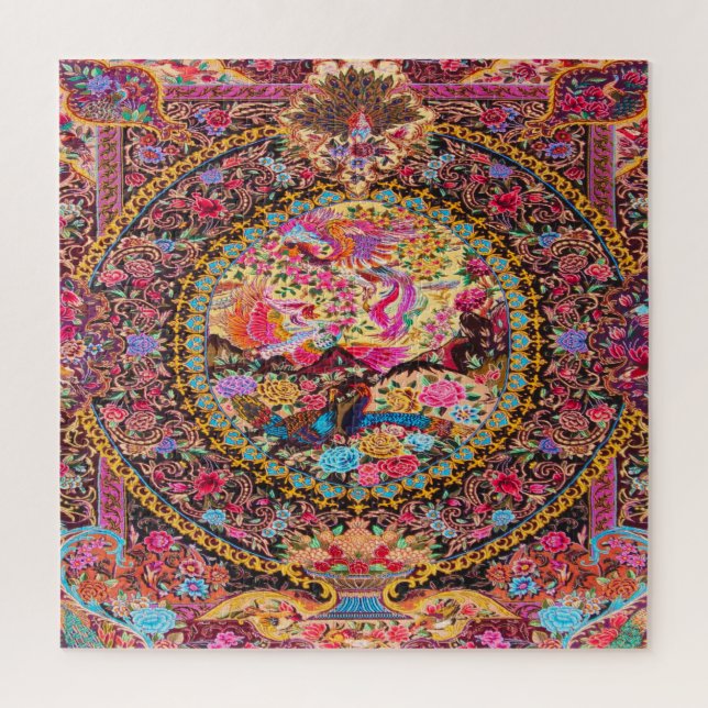 Pink Gold Blue Persian Floral Flowers Peacock Art Jigsaw Puzzle (Vertical)