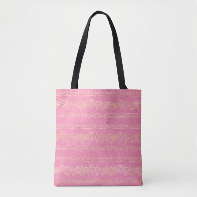 Pink & Gold Bohemian Unicorn Pattern Tote Bag (Front)