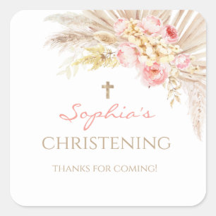 Pink Gold Boho Girl Christening Stickers