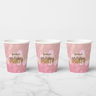 Pink Gold Bokeh Glitter Birthday Paper Cups