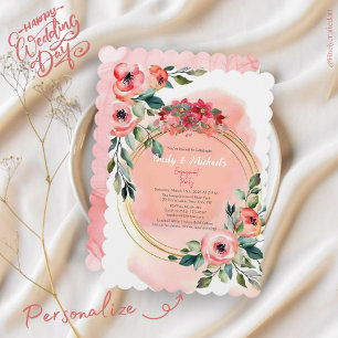 Pink Gold Bold Floral Blooms Engagement Party Invitation