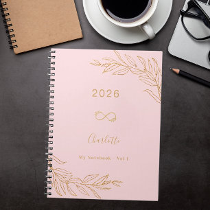 Pink gold botanical foliage elegant notebook