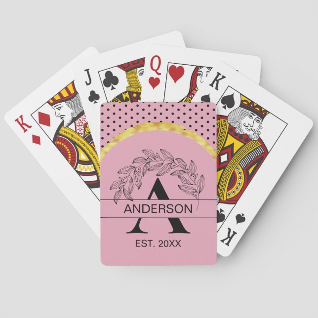 Pink Gold Botanical Monogram Name Personalized Playing Cards (Back)