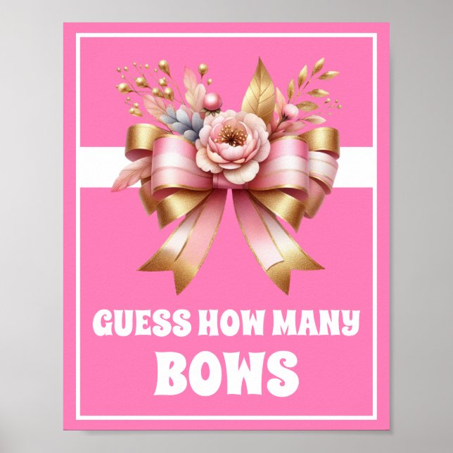 Pink Gold Bow Guess How Many Birthday Game Sign (Front)