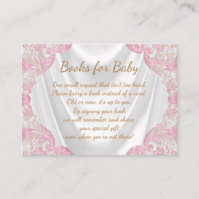 Pink Gold Bring a Book Baby Shower Cards (Front)