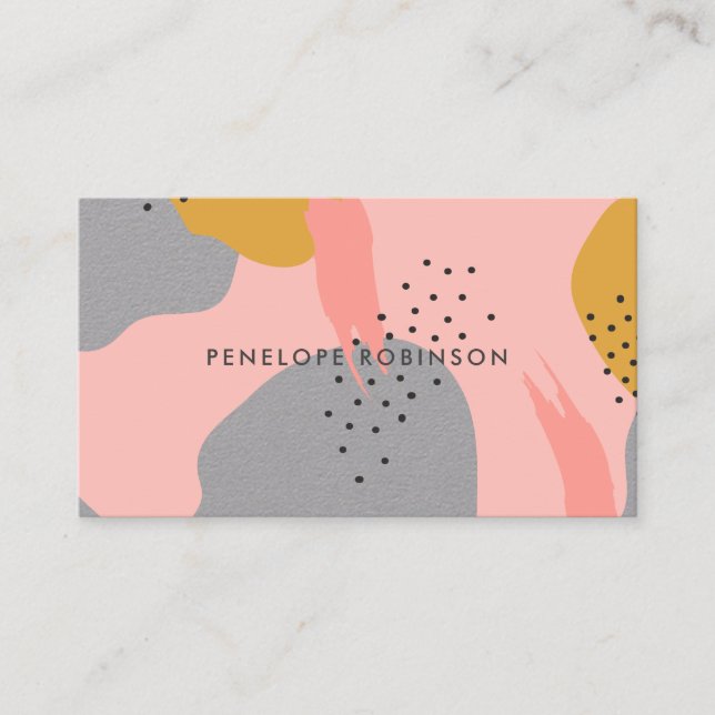Pink gold brush strokes abstract pattern kraft business card (Front)