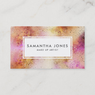 Pink Gold Brush Strokes Modern Make Up Artist Business Card