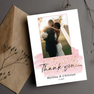 Pink Gold Brush Wedding  Thank You Card