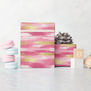 Pink Gold Brushstroke Style Wrapping Paper Roll   
