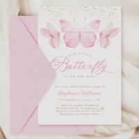 Pink & Gold Butterflies Baby Shower Invitation