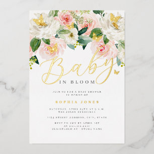 Pink Gold Butterfly Bloom Girls Baby Shower
