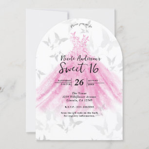 Pink & Gold Butterfly Dance Dress Sweet 16 Invitation