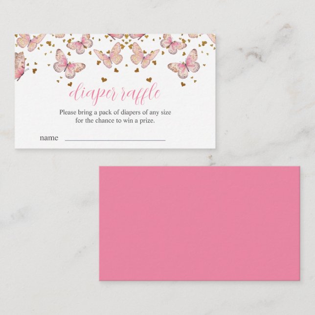 Pink & Gold Butterfly | Diaper Raffle Insert  (Front/Back)
