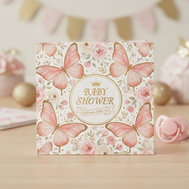 Pink Gold Butterfly Floral Baby Shower  Napkin (Creator Uploaded)
