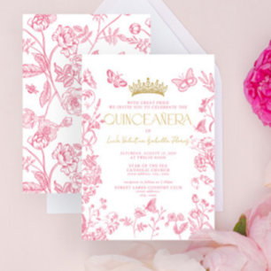 Pink Gold Butterfly Quinceañera Mis Quince Años Invitation