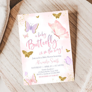 Pink Gold Butterfly Spring Baby Shower Invitation