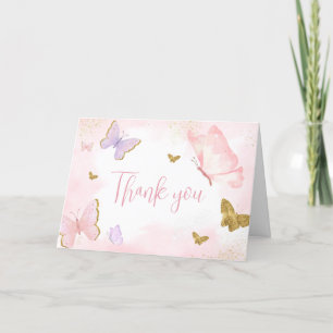 Pink Gold Butterfly Spring Thank You Card