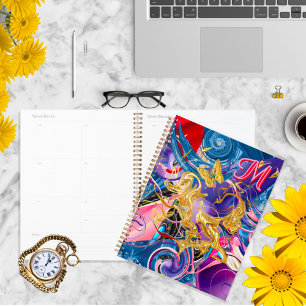 Pink Gold Butterfly Swirl Monogram Liquid Abstract Planner