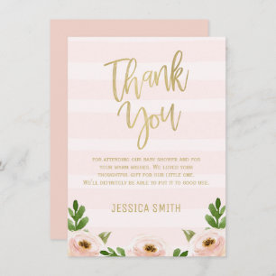 Pink Gold Calligraphy Baby Shower Thank You Card