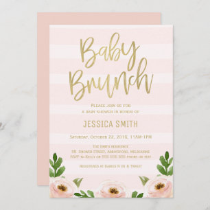 Pink Gold Calligraphy Roses Baby Shower Invitation