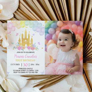 Pink Gold Castle Princess 1st Birthday Invitation
