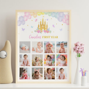 Pink Gold Castle Princess Birthday Milestone Sign