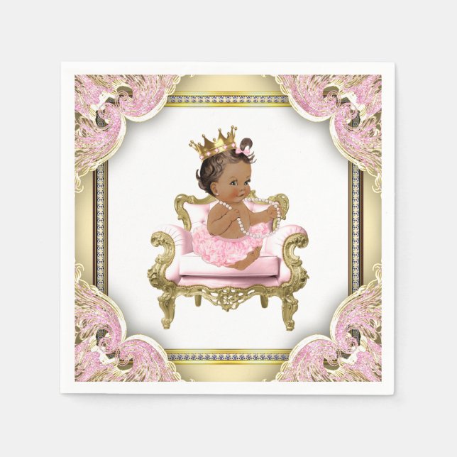 Pink Gold Chair Pearls Ethnic Girl Baby Shower Napkin (Front)