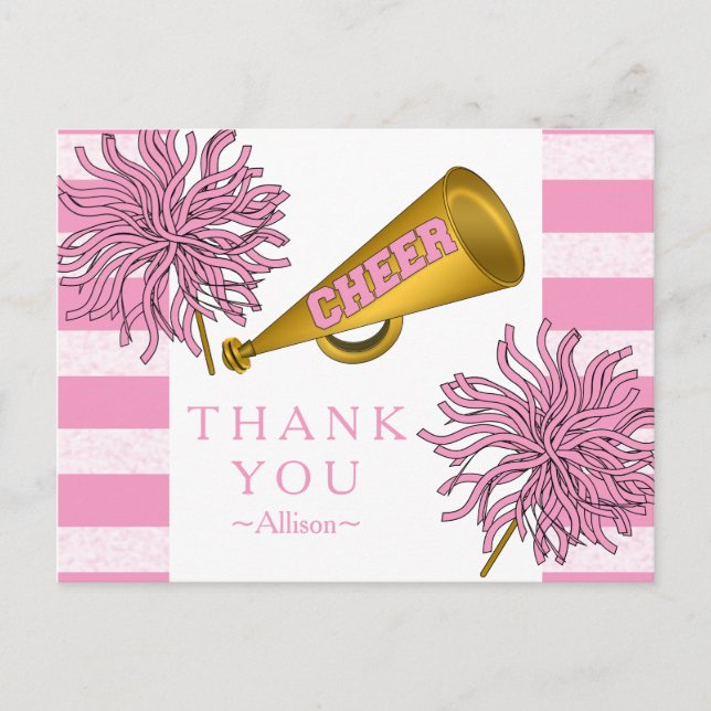 Pink | Gold Cheer Cheerleader Girl Birthday Party Postcard (Front)