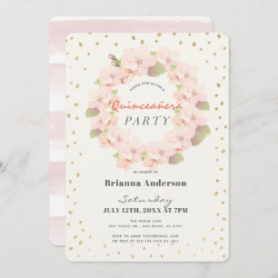 Pink & Gold Cherry Blossom Wreath Quinceanera Invitation