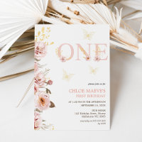 Pink Gold Chic Floral Butterflies 1st Birthday