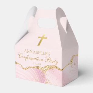 Pink Gold Christian Cross Confirmation Party Favour Box