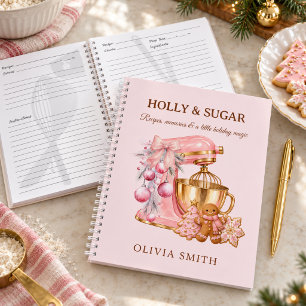 Pink Gold Christmas Baking Utensils Bakery Recipe Notebook