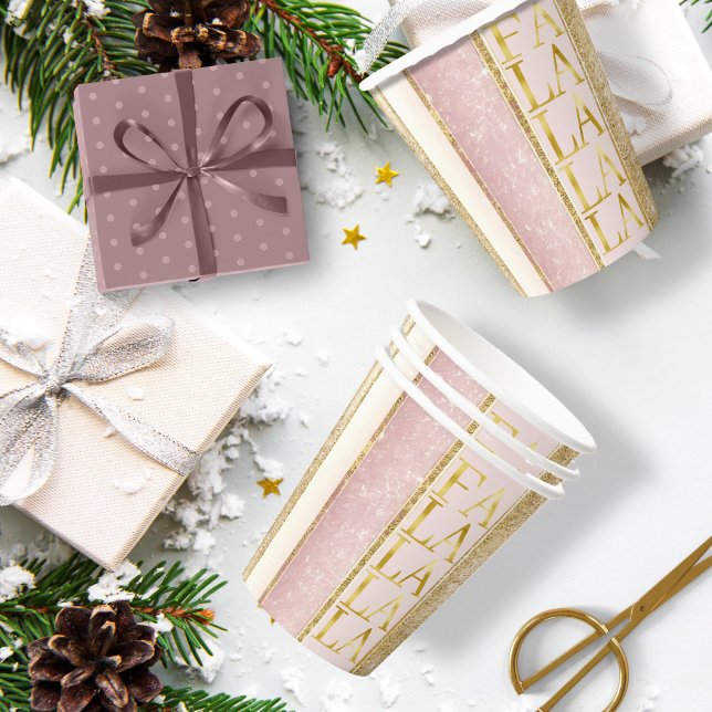 Pink Gold Christmas Fa La La Pattern#27 ID1009 Paper Cups (Creator Uploaded)