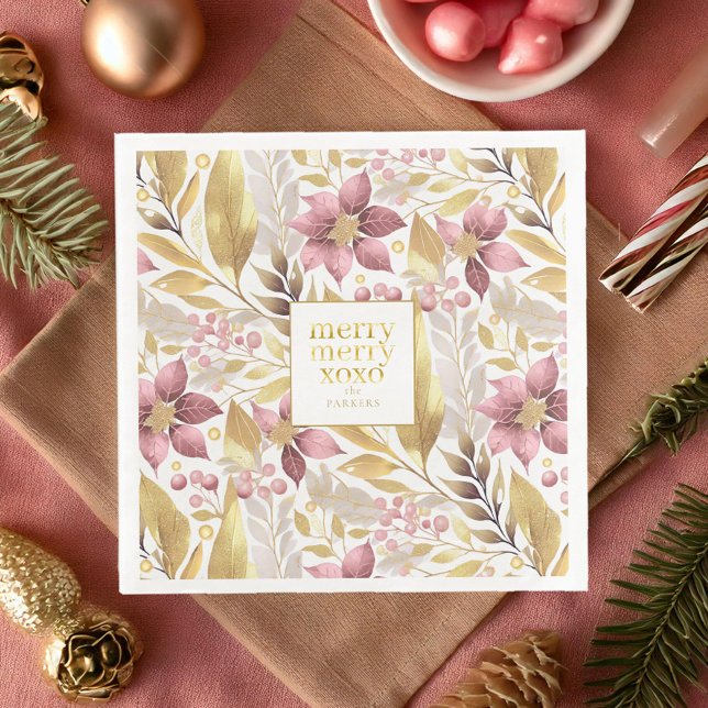 Pink Gold Christmas Merry Pattern#21 ID1009 Napkin (Creator Uploaded)