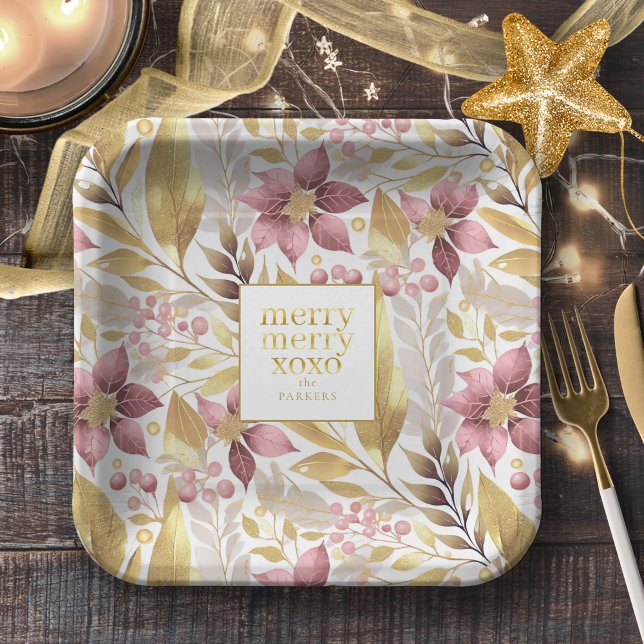 Pink Gold Christmas Merry Pattern#21 ID1009 Paper Plate (Creator Uploaded)