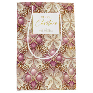Pink Gold Christmas Merry Pattern#4 ID1009 Medium Gift Bag