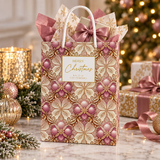Pink Gold Christmas Merry Pattern#4 ID1009 Medium Gift Bag
