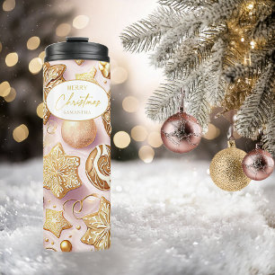 Pink Gold Christmas Pattern#12 ID1009 Thermal Tumbler