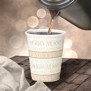 Pink Gold Christmas Pattern#35 ID1009 Paper Cups