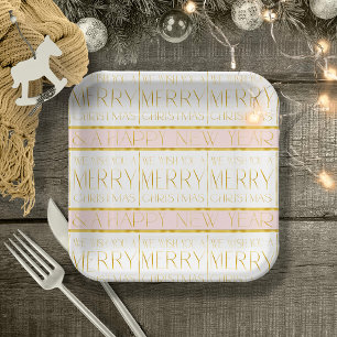 Pink Gold Christmas Pattern#35 ID1009 Paper Plate