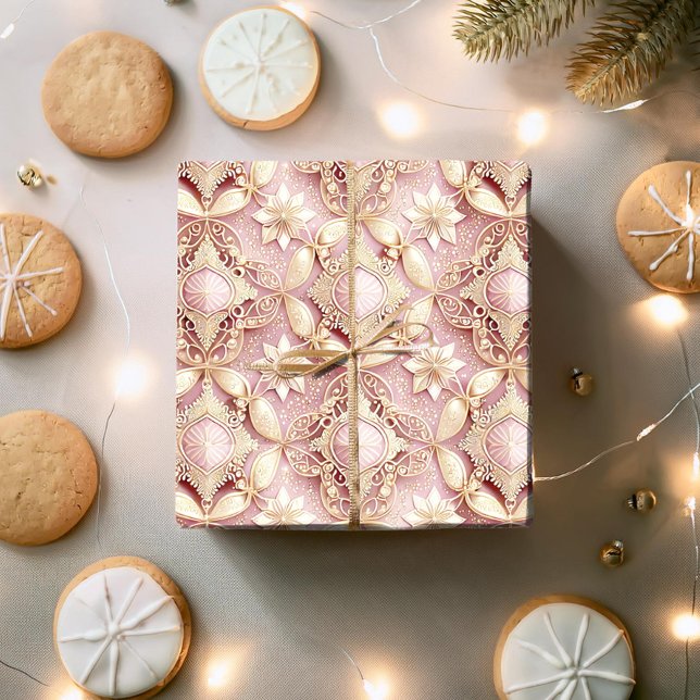 Pink Gold Christmas Pattern#3 ID1009 Wrapping Paper (Creator Uploaded)
