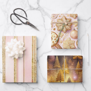 Pink Gold Christmas Patterns #12#24#27 ID1009 Wrapping Paper Sheet