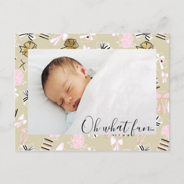 Pink & Gold Christmas Presents Photo Postcard (Front)