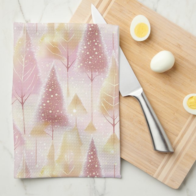 Pink Gold Christmas Reindeer Pattern#13 ID1009 Tea Towel (Quarter Fold)