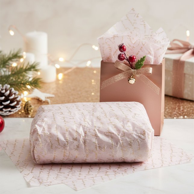 Pink Gold Christmas Typography Pattern#36 ID1009 Tissue Paper (Creator Uploaded)