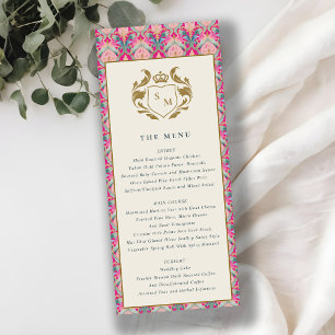 Pink Gold Classy Floral Laurel Wedding Menu Card
