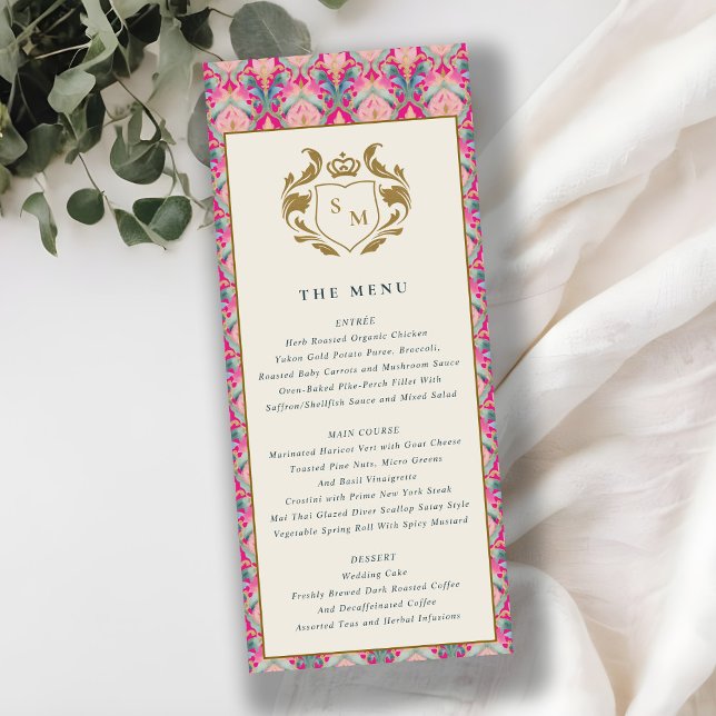 Pink Gold Classy Floral Laurel Wedding Menu Card (Creator Uploaded)