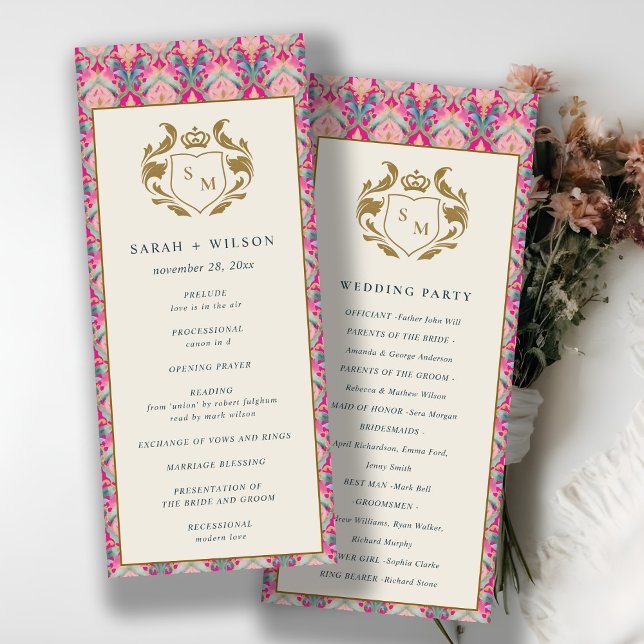 Pink Gold Classy Floral Laurel Wedding Program Invitation (Creator Uploaded)