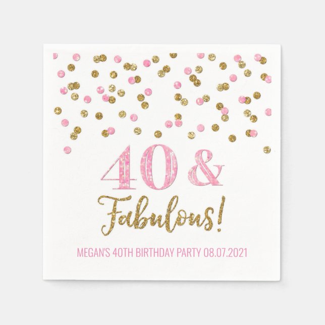 Pink Gold Confetti 40 & Fabulous Birthday Napkin (Front)